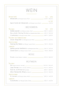 Speisekarte Giebel und Galopp Wein