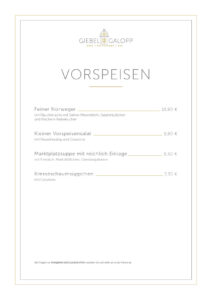 Speisekarte Giebel und Galopp Vorspeisen