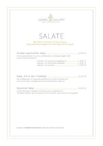 Speisekarte Giebel und Galopp Salate