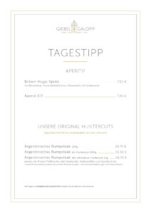 Speisekarte Giebel und Galopp Tagestipp