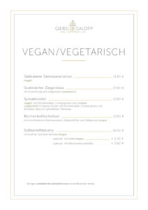 Speisekarte Giebel und Galopp Vegan/Vegetarisch