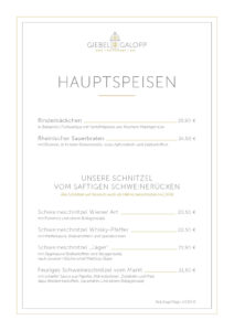 Speisekarte Giebel und Galopp Hauptspeisen