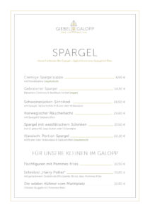 Speisekarte Giebel und Galopp Spargel