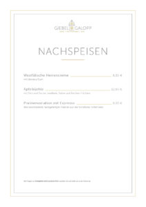 Speisekarte Giebel und Galopp Nachspeisen